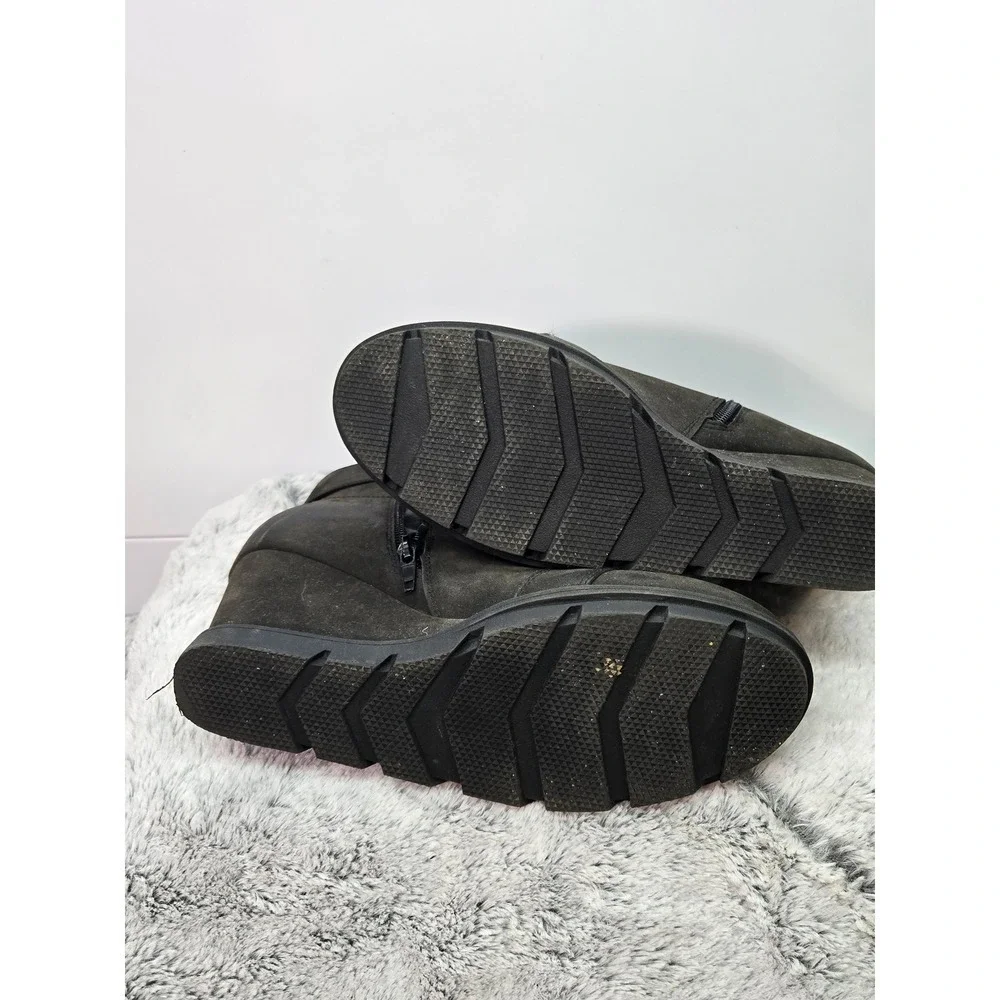 Unr8ed Carbon Wedge Booties Women's 8.5M Black Lace Up Ankle Boots‎ Zip Casual